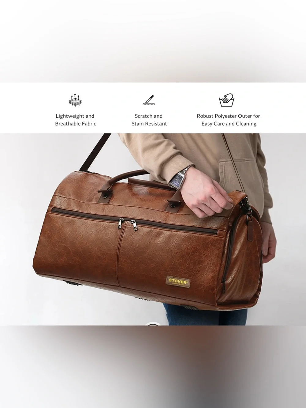 Stover Brown Leatherette Garment Suit Bag